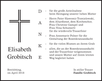Todesanzeige von Elisabeth Grobitsch von merkurtz