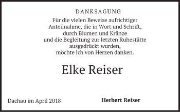 Todesanzeige von Elke Reiser von merkurtz