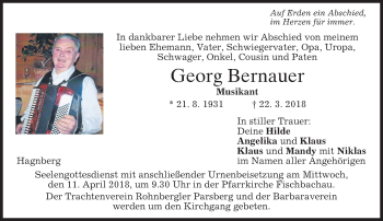 Todesanzeige von Georg Bernauer von merkurtz