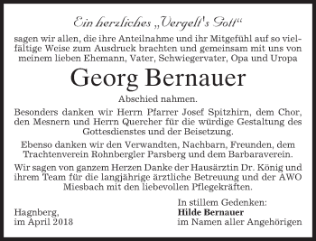 Todesanzeige von Georg Bernauer von merkurtz