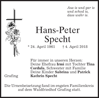 Todesanzeige von Hans-Peter Specht von merkurtz