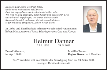 Todesanzeige von Helmut Danner von merkurtz