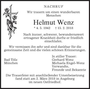 Todesanzeige von Helmut Wenz von merkurtz