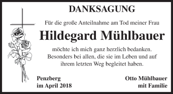 Todesanzeige von Hildegard Mühlbauer von Das Gelbe Blatt Penzberg