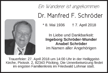 Todesanzeige von Manfred F. Schröder von merkurtz