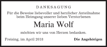 Todesanzeige von Maria Wolf von merkurtz