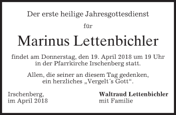 Todesanzeige von Marinus Lettenbichler von merkurtz