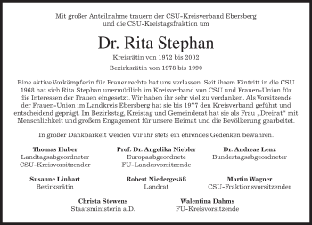 Todesanzeige von Rita Stephan von merkurtz