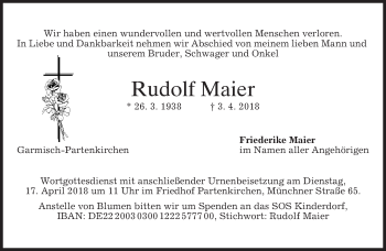 Todesanzeige von Rudolf Maier von merkurtz