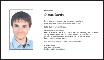 Todesanzeige von Stefan Burda von merkurtz