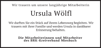 Todesanzeige von Ursula Wölfl von merkurtz