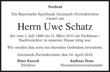 Todesanzeige von Uwe Schatz von merkurtz