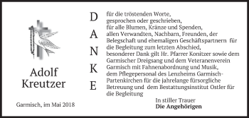 Todesanzeige von Adolf Kreutzer von merkurtz