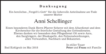 Todesanzeige von Anni Schellinger von merkurtz