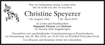 Todesanzeige von Christine Speyerer von merkurtz