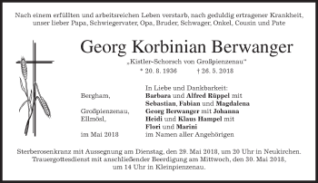 Todesanzeige von Georg Korbinian Berwanger von merkurtz