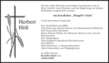 Todesanzeige von Herbert Höß von merkurtz