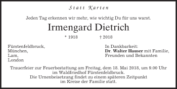 Todesanzeige von Irmengard Dietrich von merkurtz