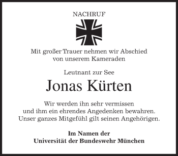 Todesanzeige von Jonas Kürten von merkurtz