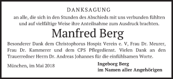Todesanzeige von Manfred Berg von merkurtz