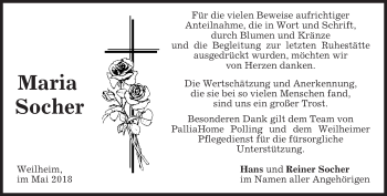 Todesanzeige von Maria Socher von merkurtz