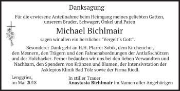 Todesanzeige von Michael Bichlmair von merkurtz