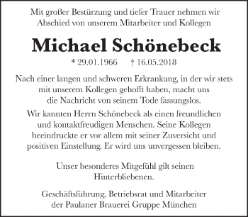 Todesanzeige von Michael Schönebeck von merkurtz