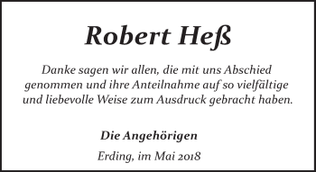 Todesanzeige von Robert Heß von merkurtz