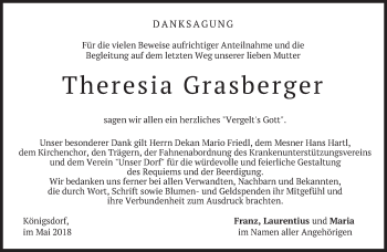Todesanzeige von Theresia Grasberger von merkurtz