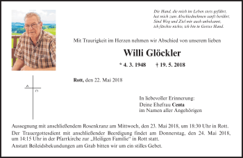 Todesanzeige von Willi Glöckler von merkurtz