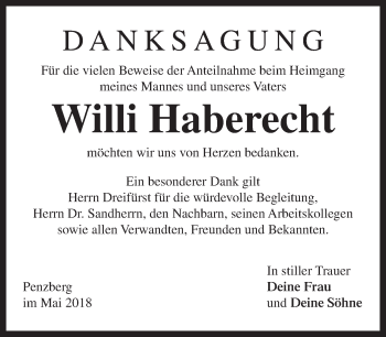 Todesanzeige von Willi Haberecht von Das Gelbe Blatt Penzberg