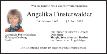 Todesanzeige von Angelika Finsterwalder von merkurtz