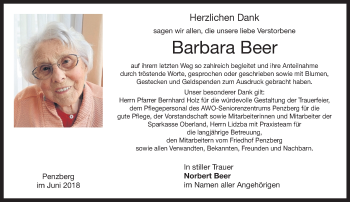 Todesanzeige von Barbara Beer von Das Gelbe Blatt Penzberg