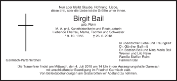 Todesanzeige von Birgit Bail von merkurtz