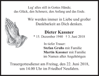 Todesanzeige von Dieter Kassner von merkurtz