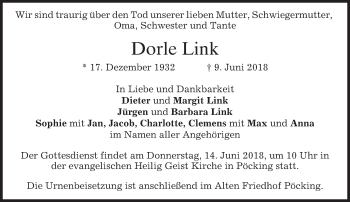 Todesanzeige von Dorle Link von merkurtz