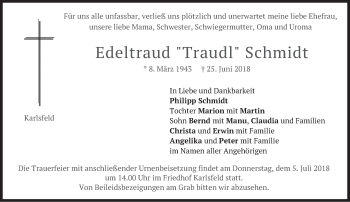 Todesanzeige von Edeltraud Schmidt von merkurtz