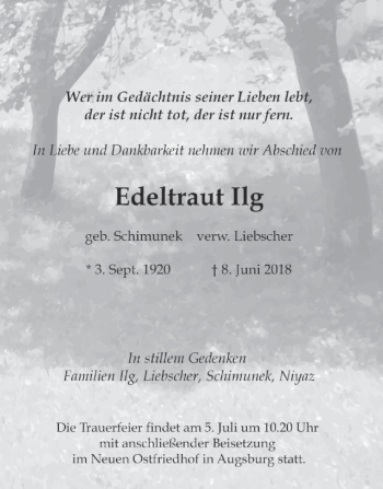 Todesanzeige von Edeltraut Ilg von merkurtz
