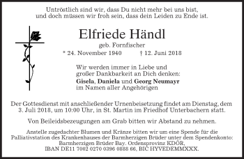 Todesanzeige von Elfriede Händl von merkurtz