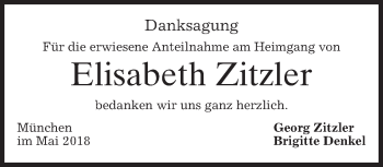 Todesanzeige von Elisabeth Zitzler von merkurtz