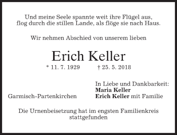 Todesanzeige von Erich Keller von merkurtz