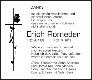 Todesanzeige von Erich Romeder von merkurtz