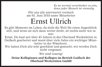Todesanzeige von Ernst Ullrich von merkurtz