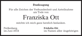 Todesanzeige von Franziska Ott von merkurtz