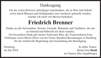 Todesanzeige von Friedrich Brenner von Das Gelbe Blatt Penzberg