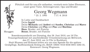 Todesanzeige von Georg Wegmann von merkurtz