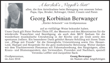 Todesanzeige von Georg Korbinian Berwanger von merkurtz