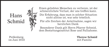 Todesanzeige von Hans Schmid von merkurtz