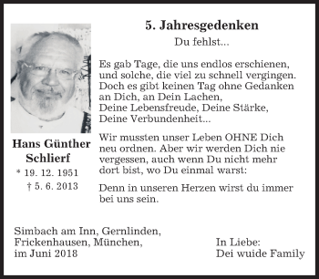Todesanzeige von Hans Günther Schlierf von merkurtz