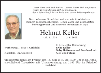 Todesanzeige von Helmut Keller von merkurtz